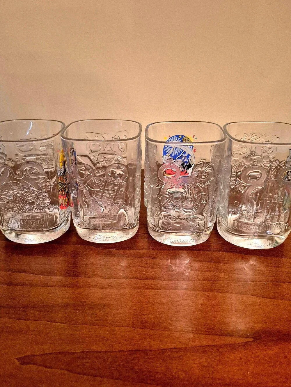 Vintage Mickey Mouse Themed Clear Glass Tumblers -Set of 4 - Colorful Designs
